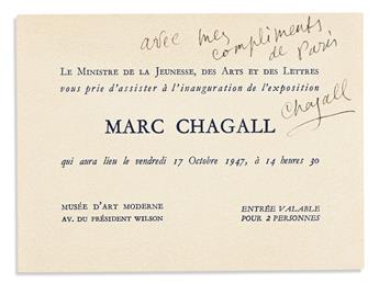 CHAGALL, MARC. Archive of 15 letters and notes, each Signed Marc Chagall or Chagall, to collector Adolphe A. Juviler or his wife, i